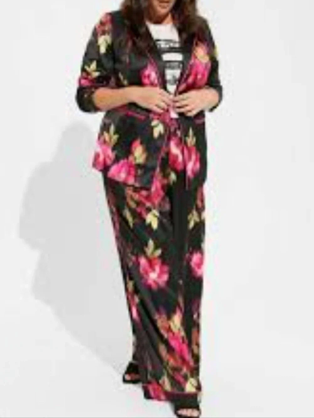 Torrid Floral Satin Cottagecore Relaxed Blazer- Wide Leg High Rise Pant Set L/1X